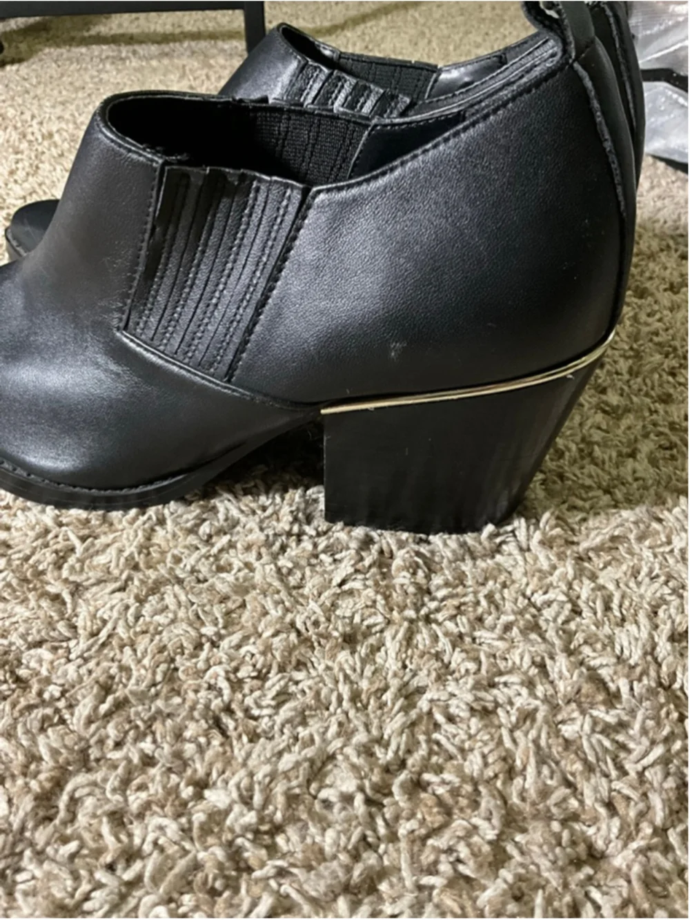 Bleeker & Bond Black Leather Boooties with Ruching and Gold Accent